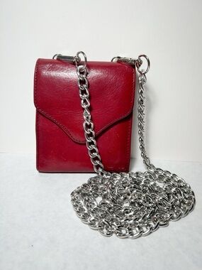 VTG Hobo International Red Leather Mini Crossbody or Wallet Card Case with Chain